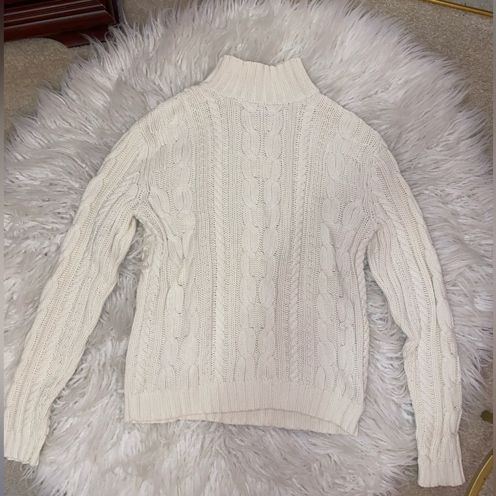 Chaps Sweater Women Mock Turtleneck Cable Knit in Color White